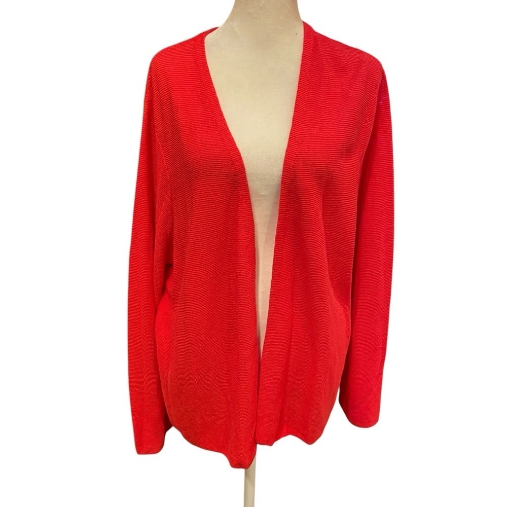 J. Jill Linen Blend Long Open Cardigan Hibiscus Size 2X Lightweight Layering - Picture 2 of 11